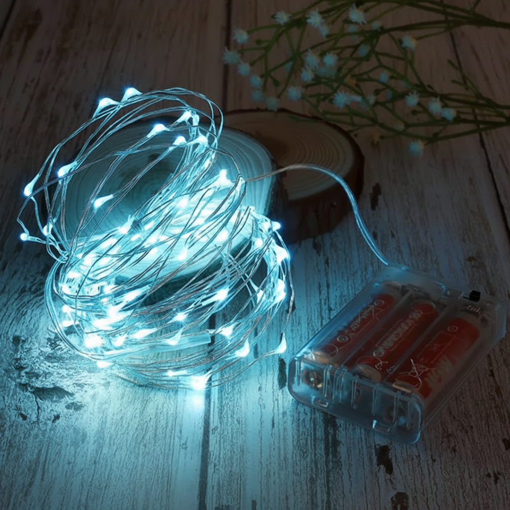 Luces LED azules 50 LED | Guirnalda de cobre flexible 5 m