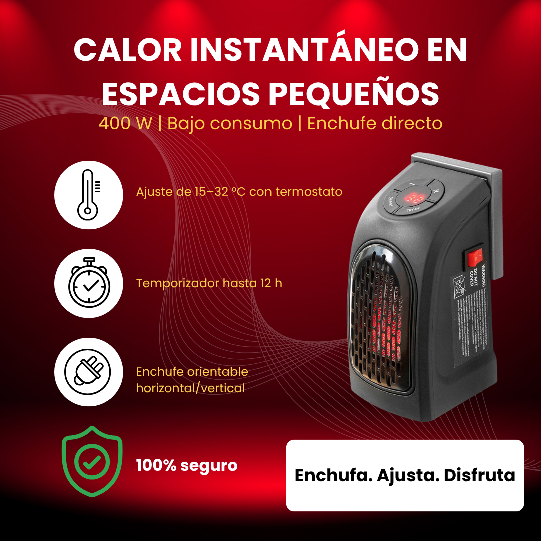Mini Calefactor de Enchufe Portátil 400 W | Compacto, Silencioso y de Bajo Consumo