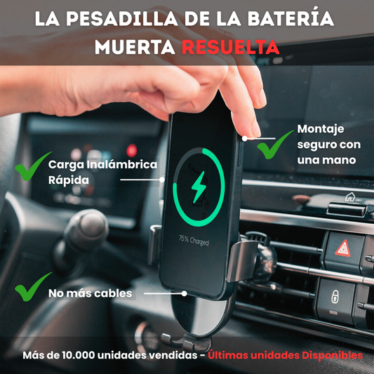 🚗 Soporte Cargador Rápido Inalámbrico para Coche | 15W, Autoajustable y 360º