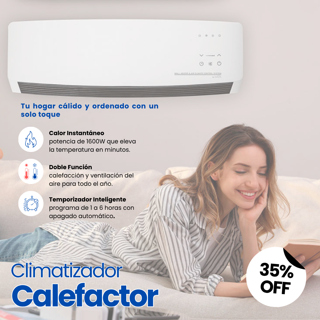 Climatizador y calentador de pared 2 en 1 | Silencioso y con mando