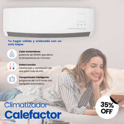Climatizador y calentador de pared 2 en 1 | Silencioso y con mando