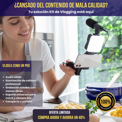 Kit Vlogging con Luz, Micrófono y Mando 6 Piezas | Trípode, LED y Control Remoto para Móvil
