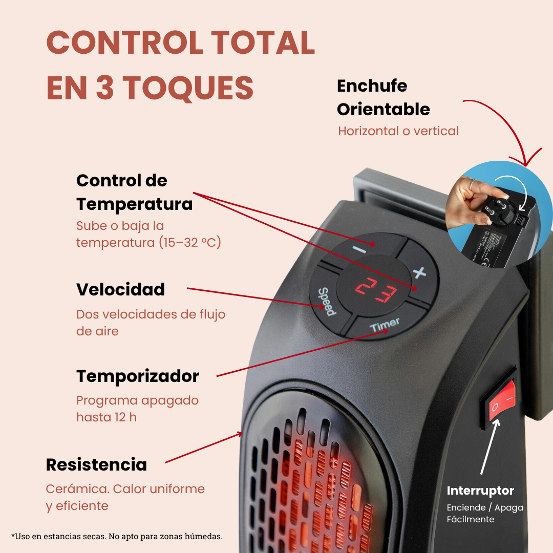 Mini Calefactor de Enchufe Portátil 400 W | Compacto, Silencioso y de Bajo Consumo