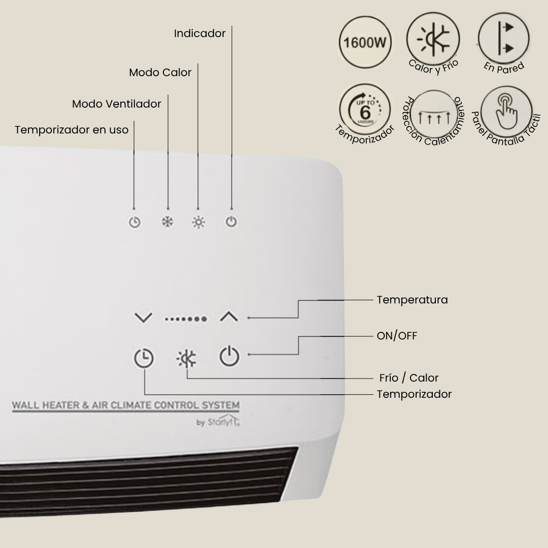 Climatizador y calentador de pared 2 en 1 | Silencioso y con mando