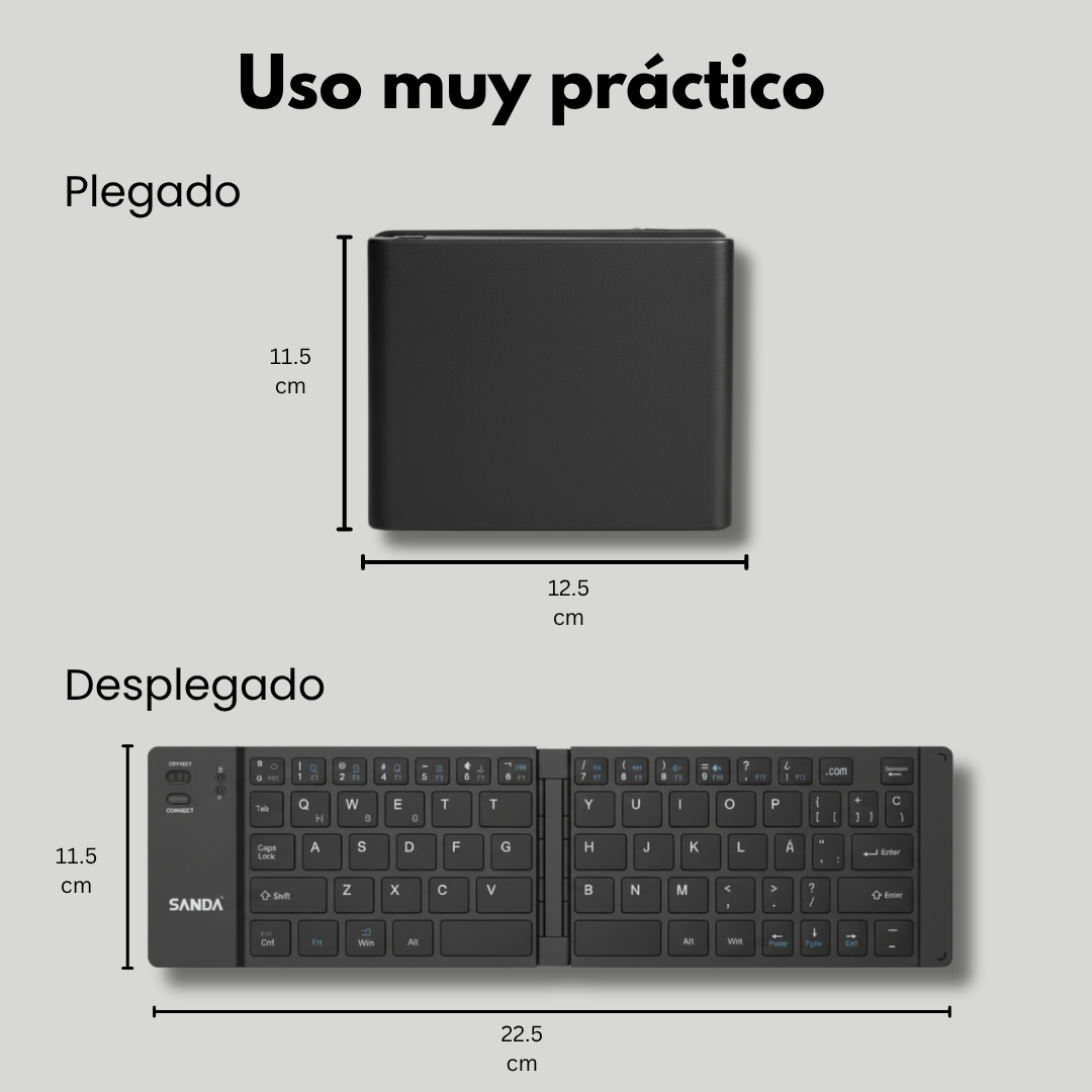 Teclado Bluetooth Plegable SANDA SD‑3745 | Compacto, Recargable y Listo Para Viajar