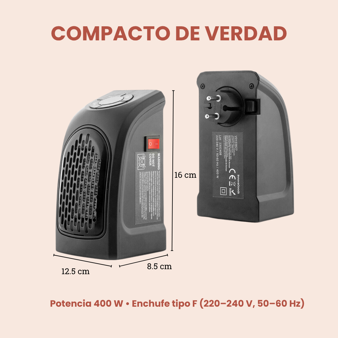 Mini Calefactor de Enchufe Portátil 400 W | Compacto, Silencioso y de Bajo Consumo