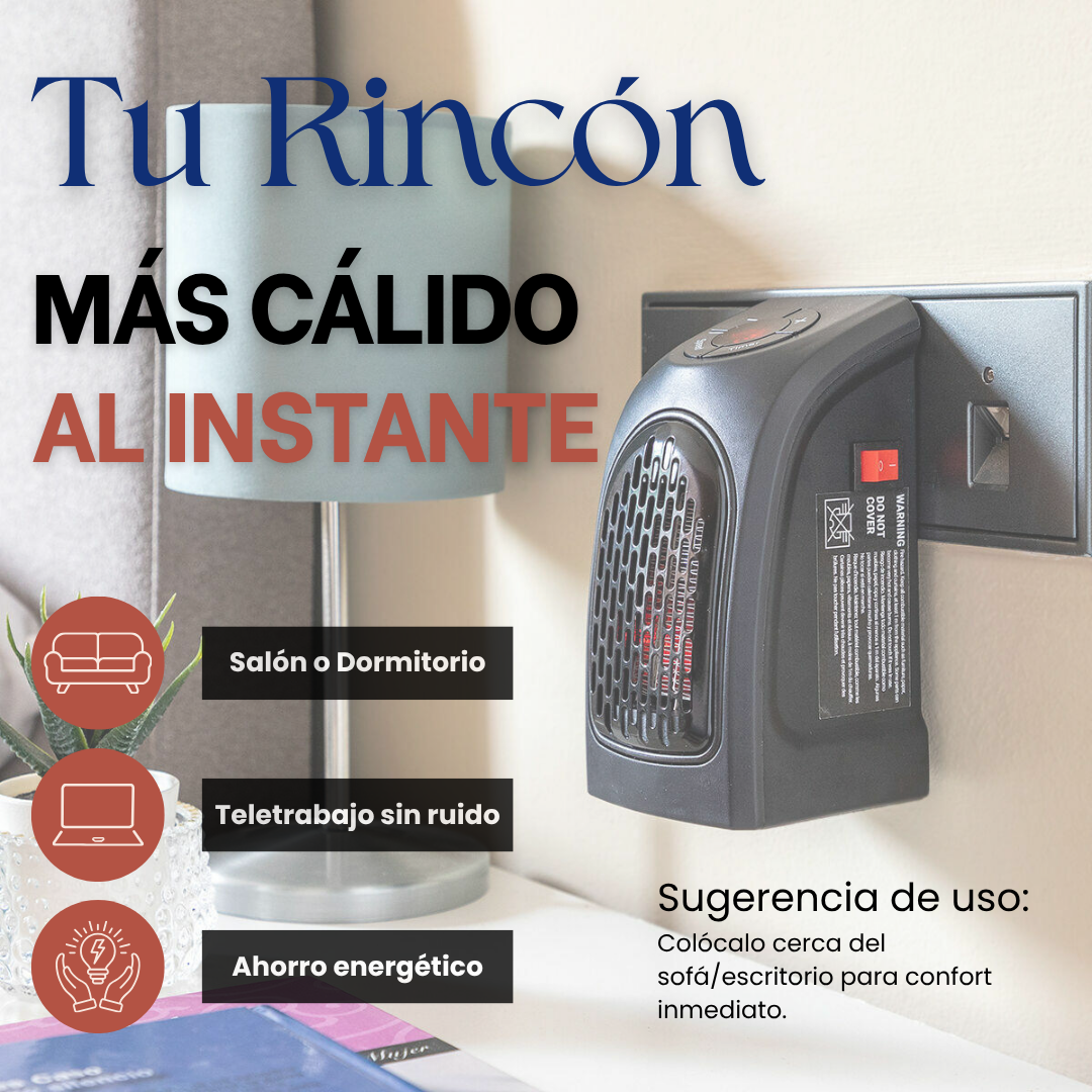Mini Calefactor de Enchufe Portátil 400 W | Compacto, Silencioso y de Bajo Consumo