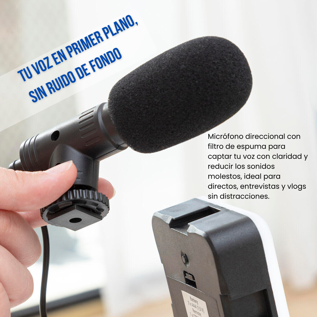 Kit Vlogging con Luz, Micrófono y Mando 6 Piezas | Trípode, LED y Control Remoto para Móvil