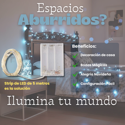 Luces LED azules 50 LED | Guirnalda de cobre flexible 5 m