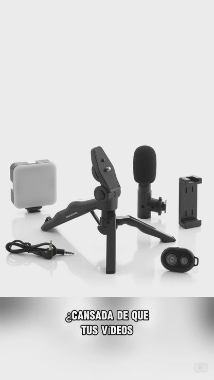 Kit Vlogging con Luz, Micrófono y Mando 6 Piezas | Trípode, LED y Control Remoto para Móvil