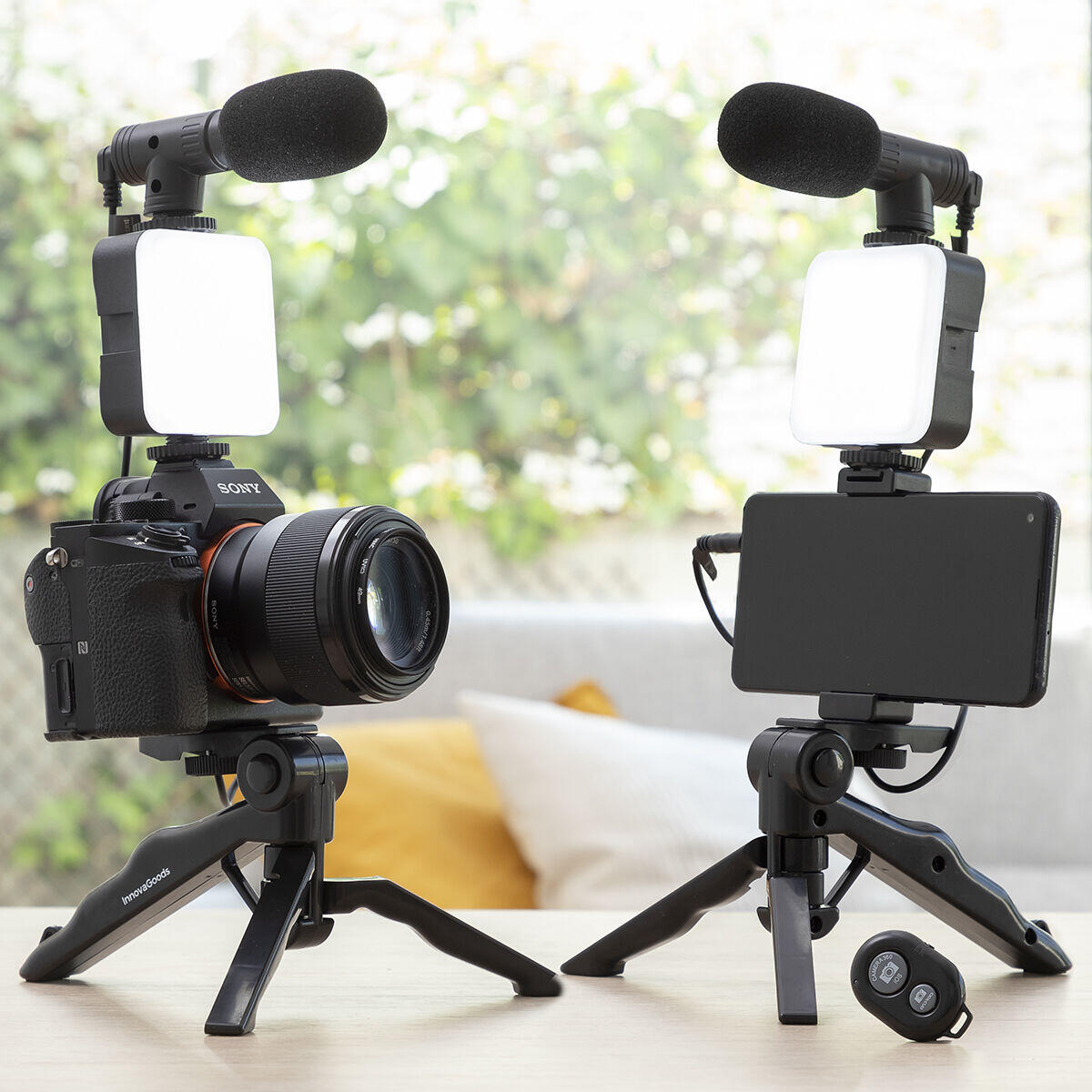 Kit Vlogging con Luz, Micrófono y Mando 6 Piezas | Trípode, LED y Control Remoto para Móvil