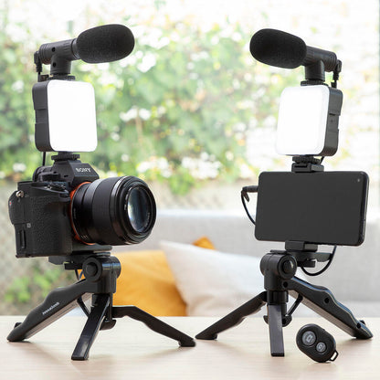 Kit Vlogging con Luz, Micrófono y Mando 6 Piezas | Trípode, LED y Control Remoto para Móvil